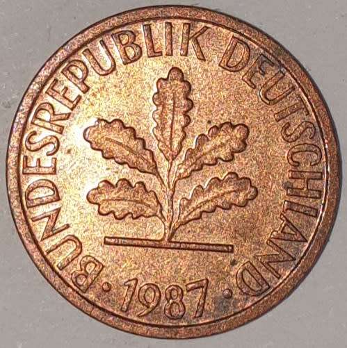 1987 G - 1 PFENNIG - ONE PFENNIG - GERMANY - FEDERAL REPUBLIC - (Copper Plated Steel)